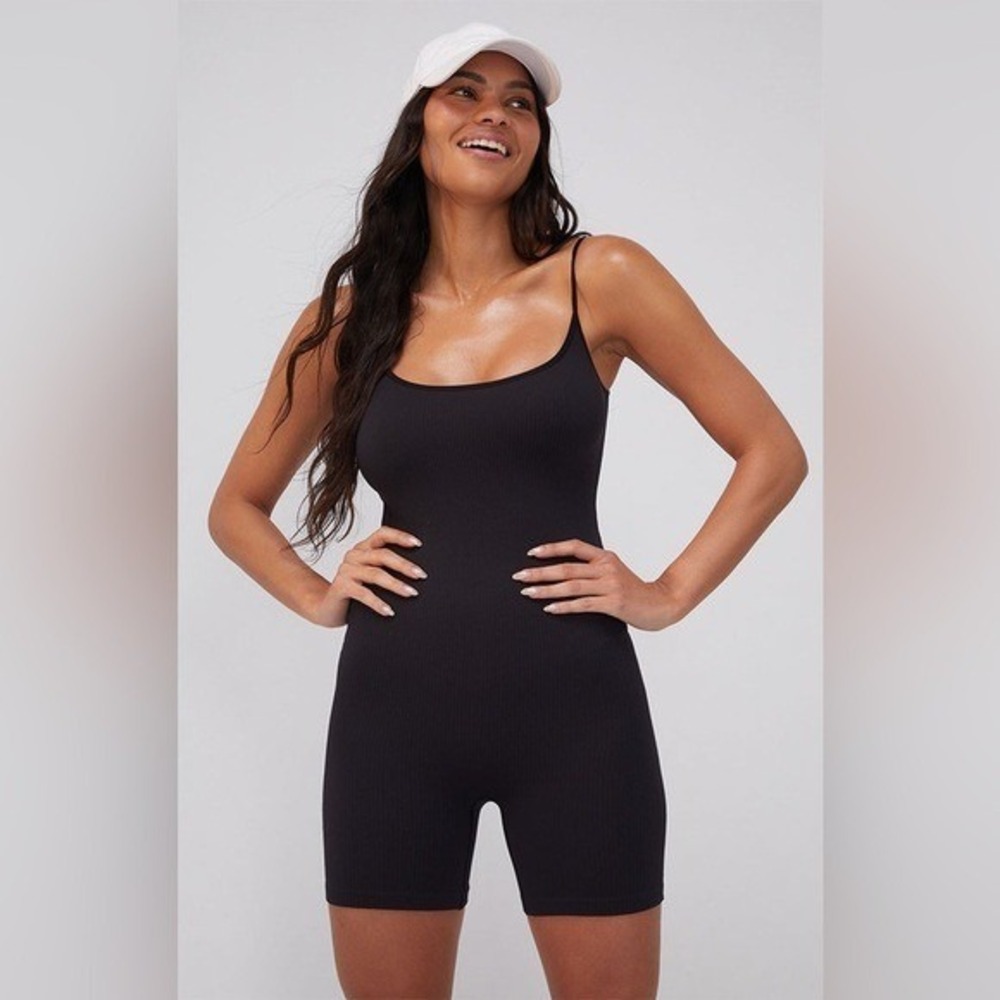 PAC 1980 Black Active Speedwalker Seamless Ribbed Short Bodysuit Sz XL | NWT